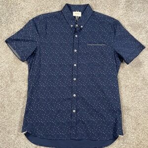 7Diamonds Men's‎ Floral Print Short Sleeve Button Up Shirt Navy Blue M